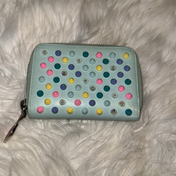 Christian Louboutin Coin Case Wallet Leather Blue Multicolor Studded Used GUC - Picture 4 of 10
